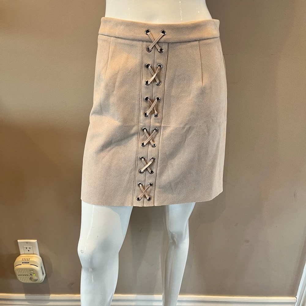 Elegant Lace-Up Beige Skirt